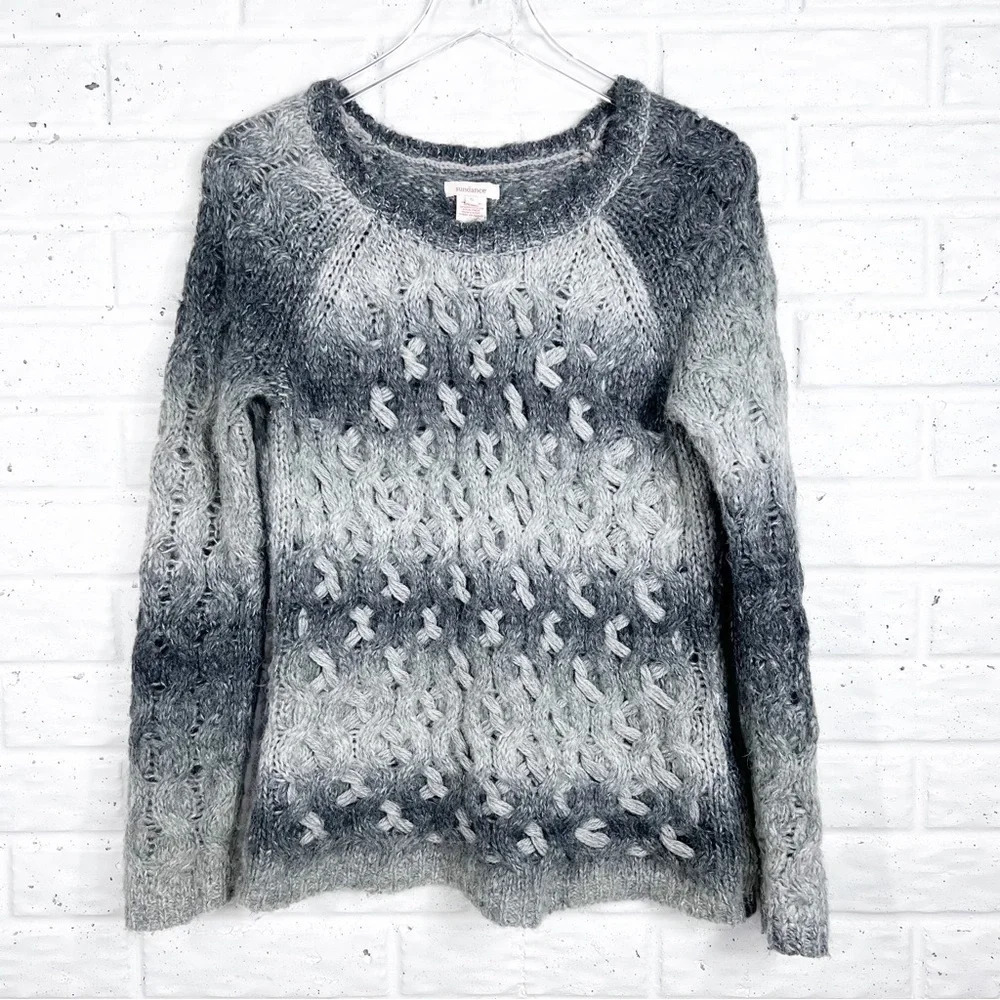SUNDANCE Alpaca & Wool blend Loose Knit Crewneck Sweater in shades of grey